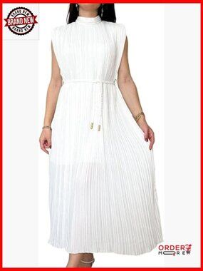 Pleated Maxi Dress Sleeveless Tie Waist Formal Summer Dress